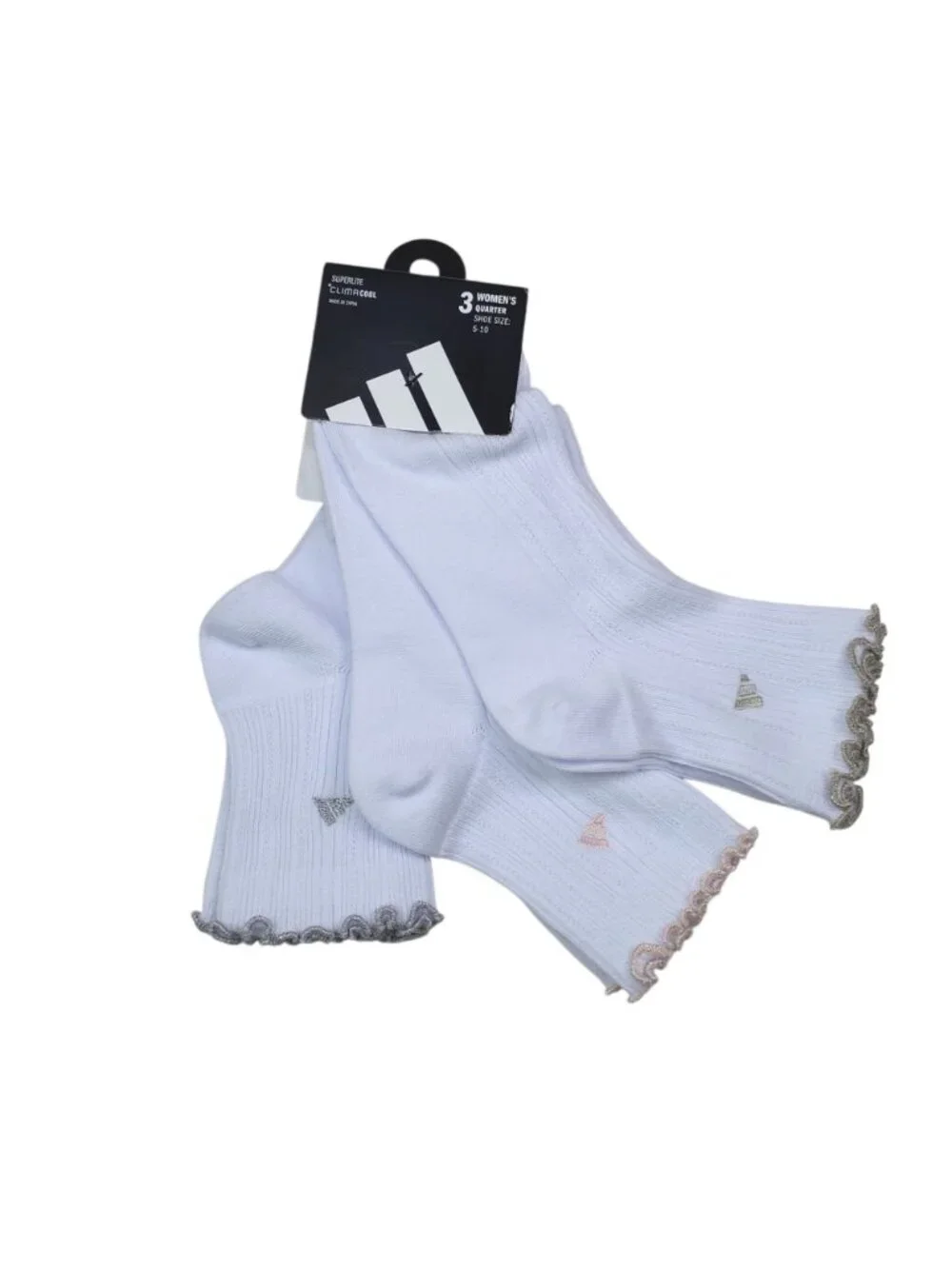Adidas Womens 3-Pack ClimaCool Superlite Quarter Socks With Ruffle Trim White